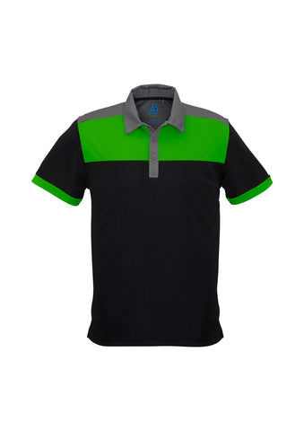 Charger Mens Short Sleeve Polo Black/Green/Grey front view