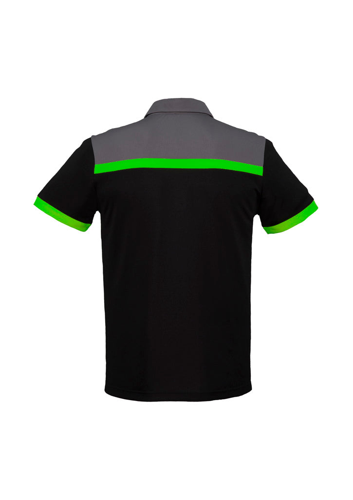 Charger Mens Short Sleeve Polo Black/Green/Grey back view