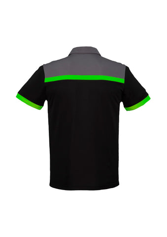 Charger Mens Short Sleeve Polo Black/Green/Grey back view