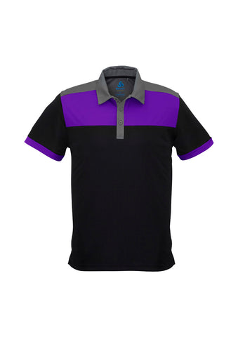 Charger Mens Short Sleeve Polo Black/Purple/Grey front view