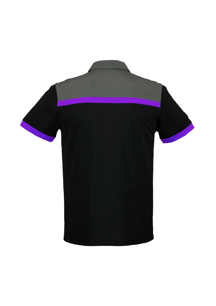 Charger Mens Short Sleeve Polo Black/Purple/Grey back view