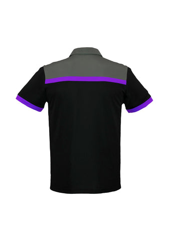 Charger Mens Short Sleeve Polo Black/Purple/Grey back view