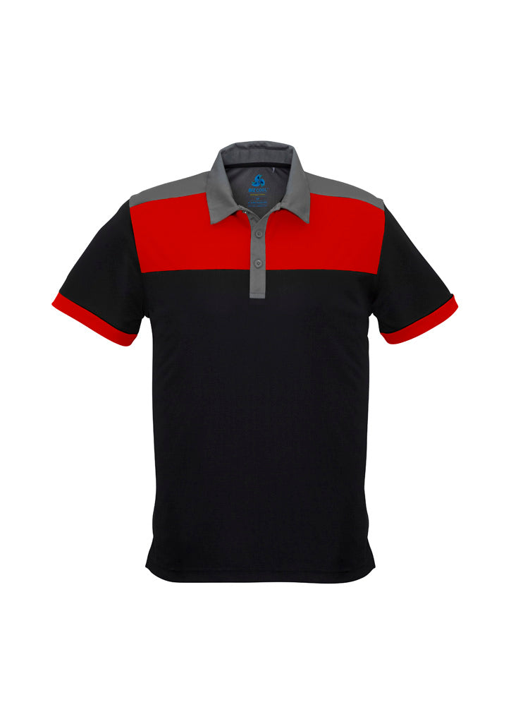 Charger Mens Short Sleeve Polo Black/Red/Grey front view