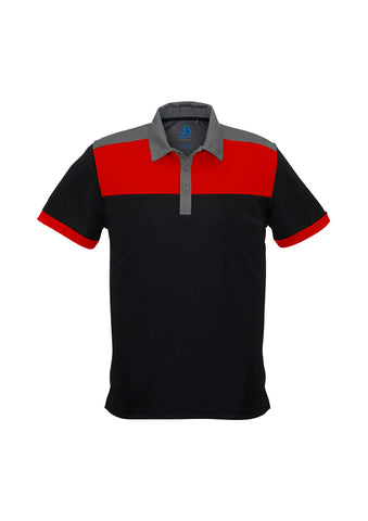 Charger Mens Short Sleeve Polo Black/Red/Grey front view