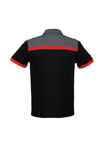Charger Mens Short Sleeve Polo Black/Red/Grey back view