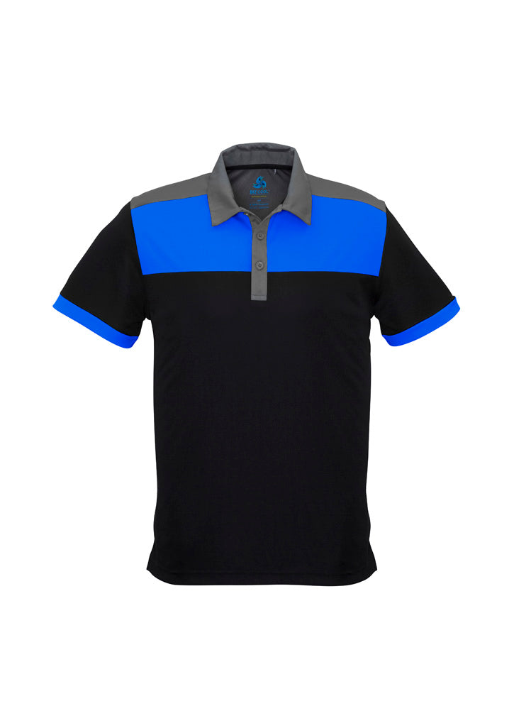 Charger Mens Short Sleeve Polo Black/Royal/Grey front view