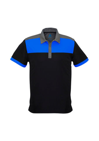Charger Mens Short Sleeve Polo Black/Royal/Grey front view