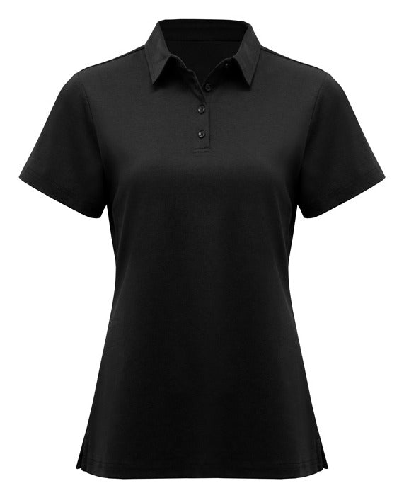 Lotus Womens Short Sleeve Polo Black front view