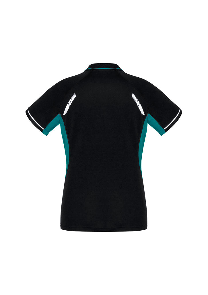 Renegade Womens Short Sleeve Polo Black/Teal/Silver back view