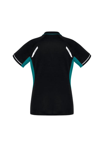 Renegade Womens Short Sleeve Polo Black/Teal/Silver back view