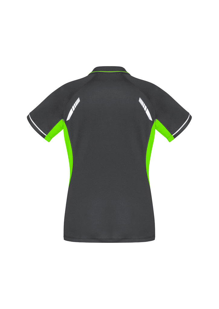 Renegade Womens Short Sleeve Polo Grey/Fluoro Lime/Silver back view