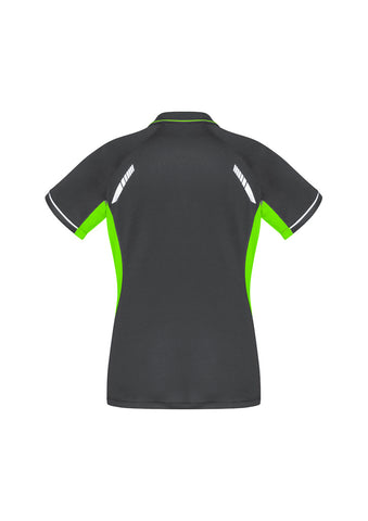 Renegade Womens Short Sleeve Polo Grey/Fluoro Lime/Silver back view