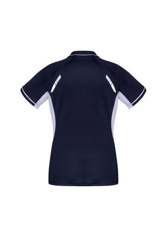 Renegade Womens Short Sleeve Polo Navy/White/Silver back view