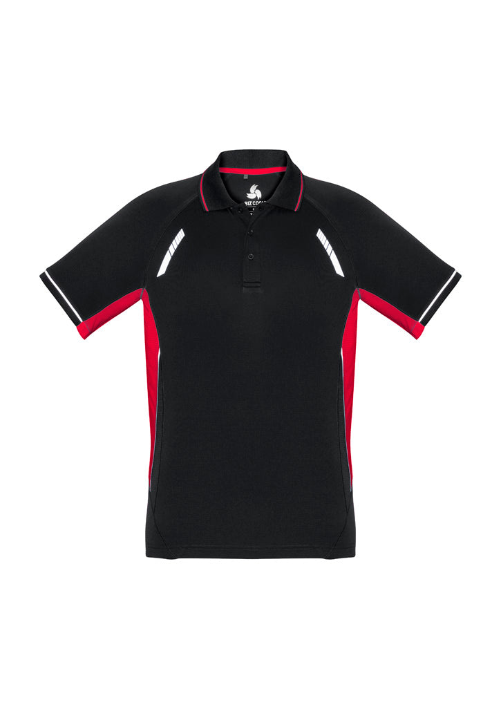 Renegade Mens Short Sleeve Polo Black/Red/Silver front view