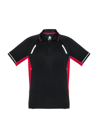 Renegade Mens Short Sleeve Polo Black/Red/Silver front view