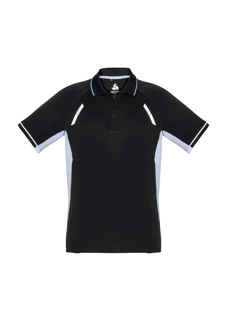 Renegade Mens Short Sleeve Polo Black/White/Silver front view