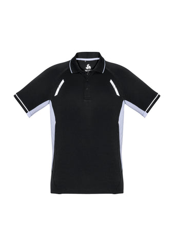 Renegade Mens Short Sleeve Polo Black/White/Silver front view