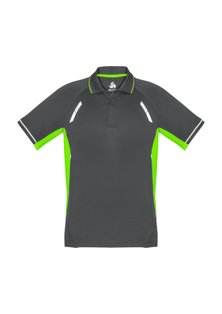 Renegade Mens Short Sleeve Polo Grey/Fluoro Lime/Silver front view