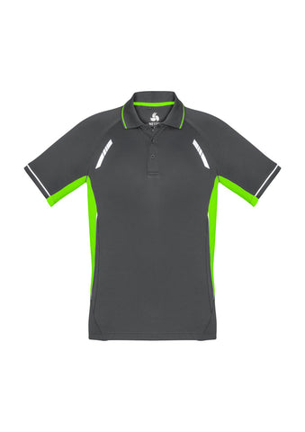 Renegade Mens Short Sleeve Polo Grey/Fluoro Lime/Silver front view