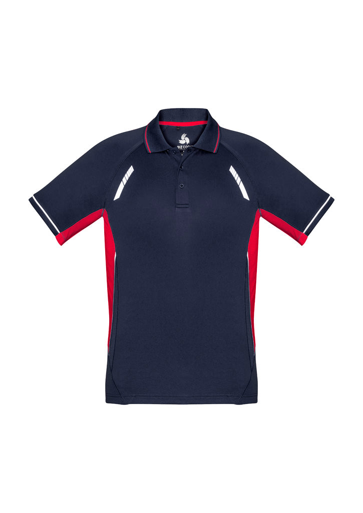 Renegade Mens Short Sleeve Polo Navy/Red/Silver front view