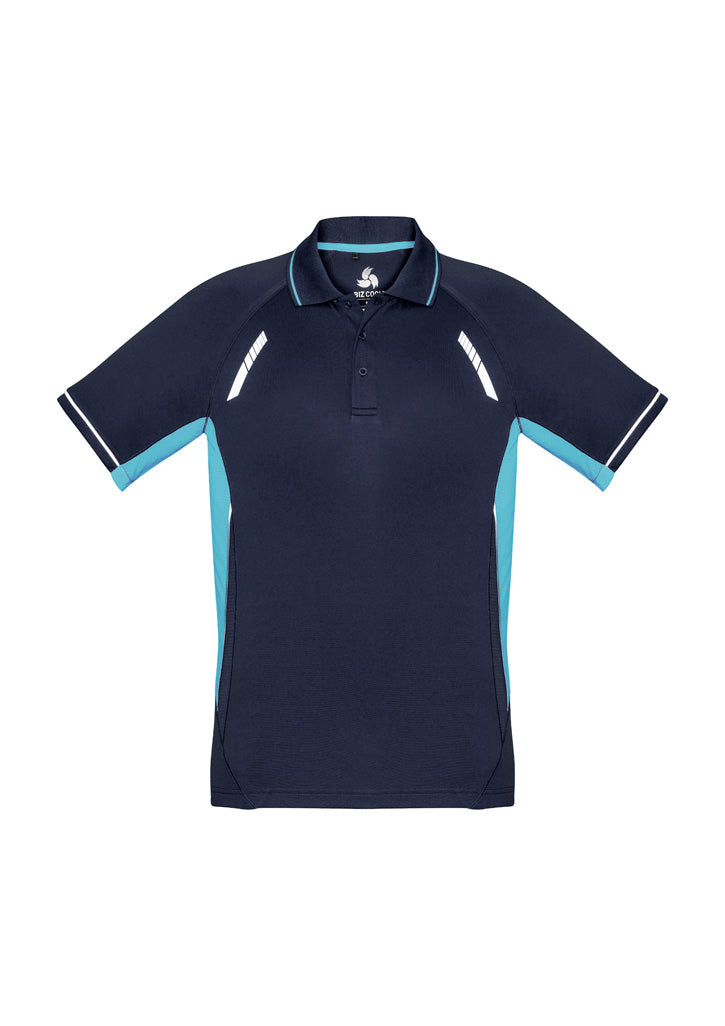 Renegade Mens Short Sleeve Polo Navy/Sky/Silver front view