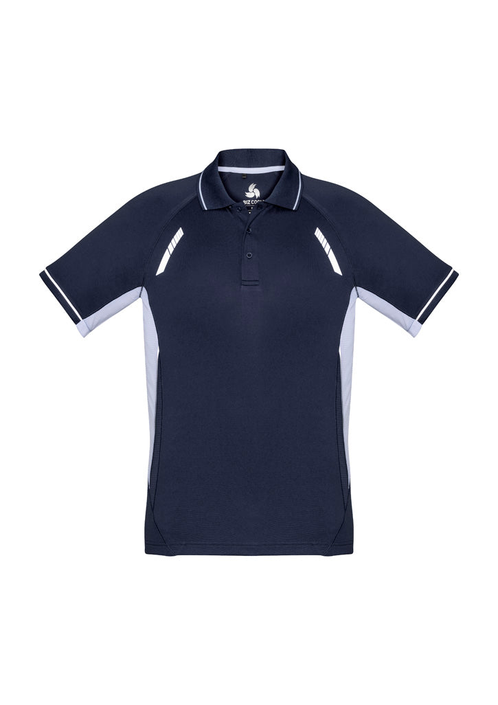 Renegade Mens Short Sleeve Polo Navy/White/Silver front view