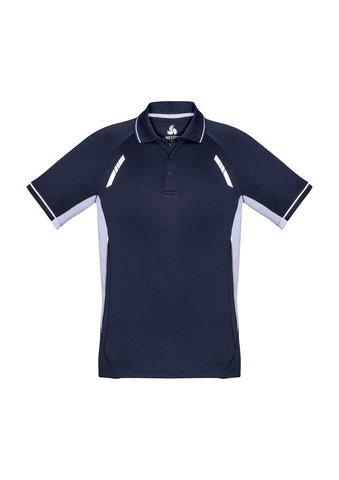 Renegade Mens Short Sleeve Polo Navy/White/Silver front view