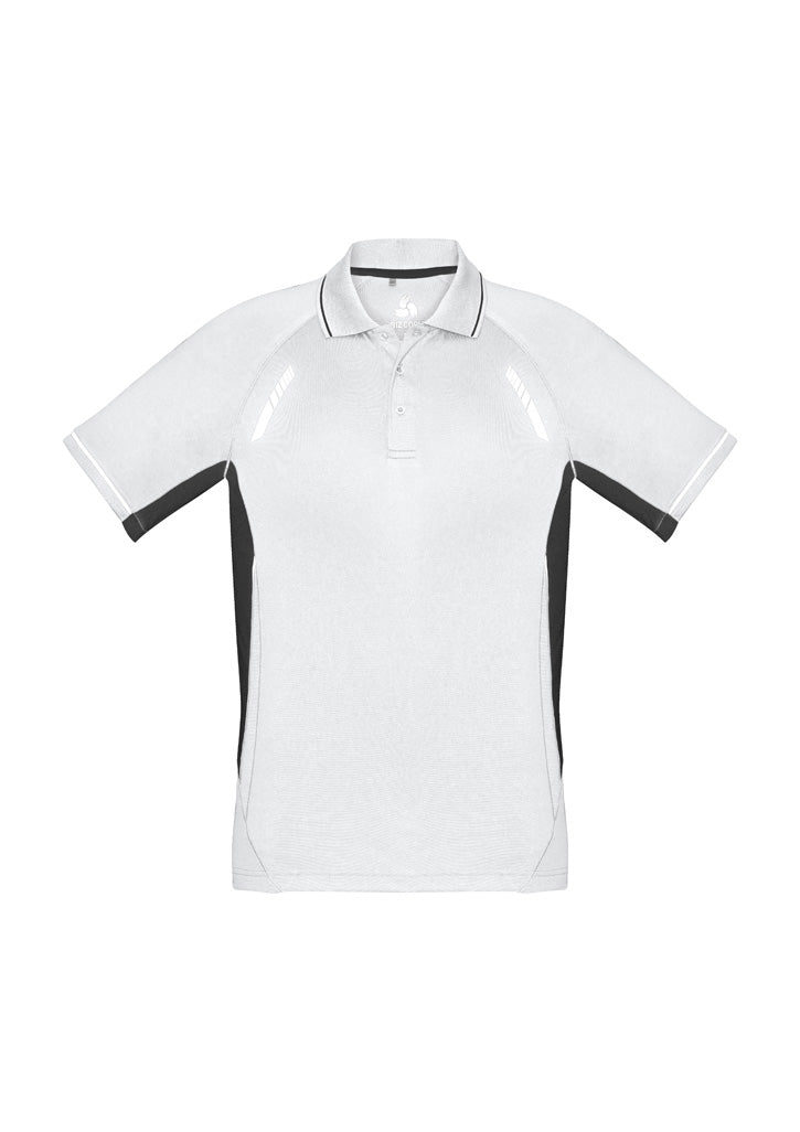 Renegade Mens Short Sleeve Polo White/Black/Silver front view
