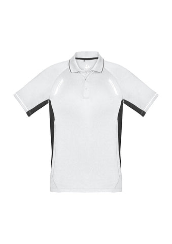 Renegade Mens Short Sleeve Polo White/Black/Silver front view