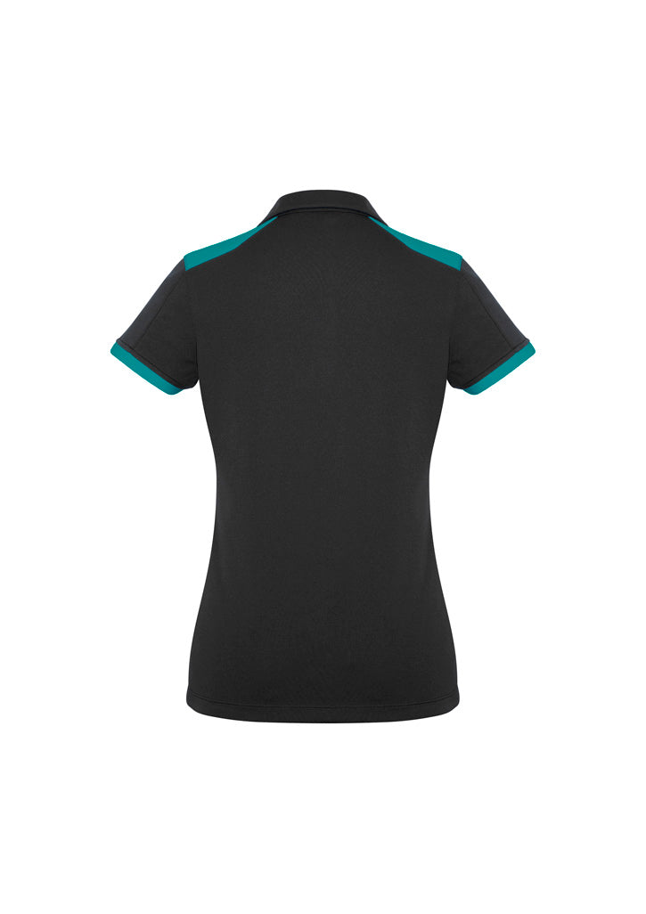Rival Womens Short Sleeve Polo Black/Teal back view