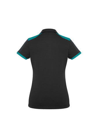 Rival Womens Short Sleeve Polo Black/Teal back view