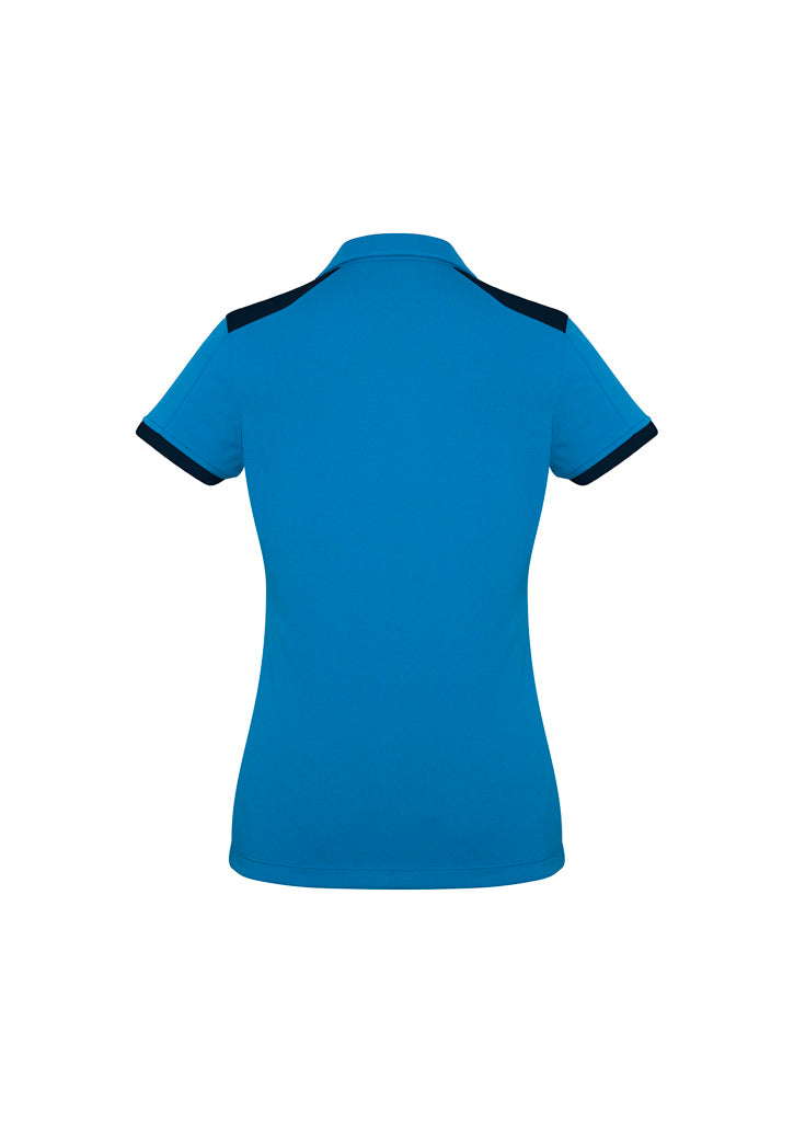 Rival Womens Short Sleeve Polo Cyan/Navy back view
