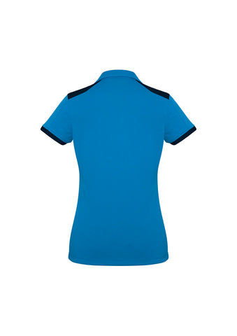 Rival Womens Short Sleeve Polo Cyan/Navy back view