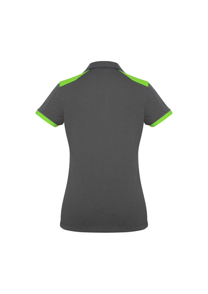 Rival Womens Short Sleeve Polo Grey/Fluoro Lime back view