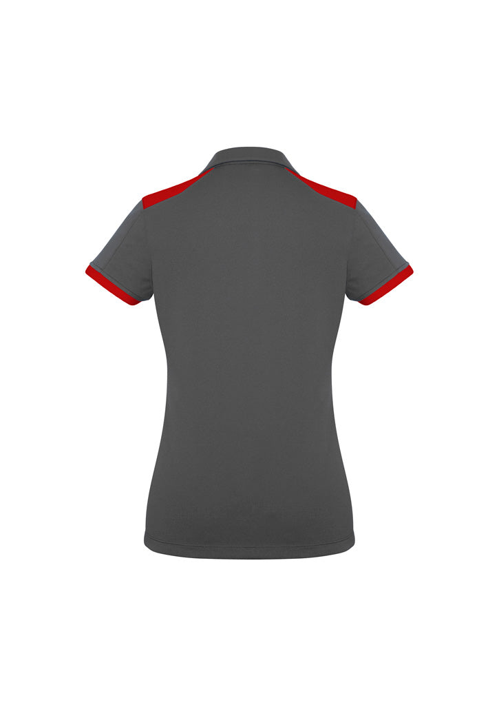 Rival Womens Short Sleeve Polo Grey/Red back view