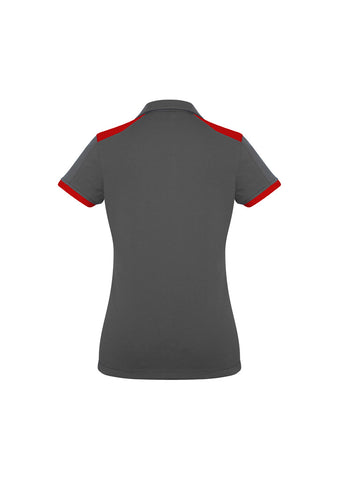 Rival Womens Short Sleeve Polo Grey/Red back view