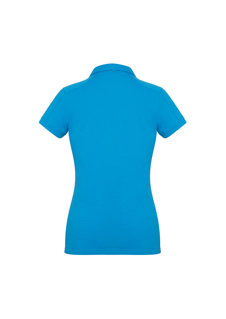 Profile Womens Short Sleeve Polo Cyan back view