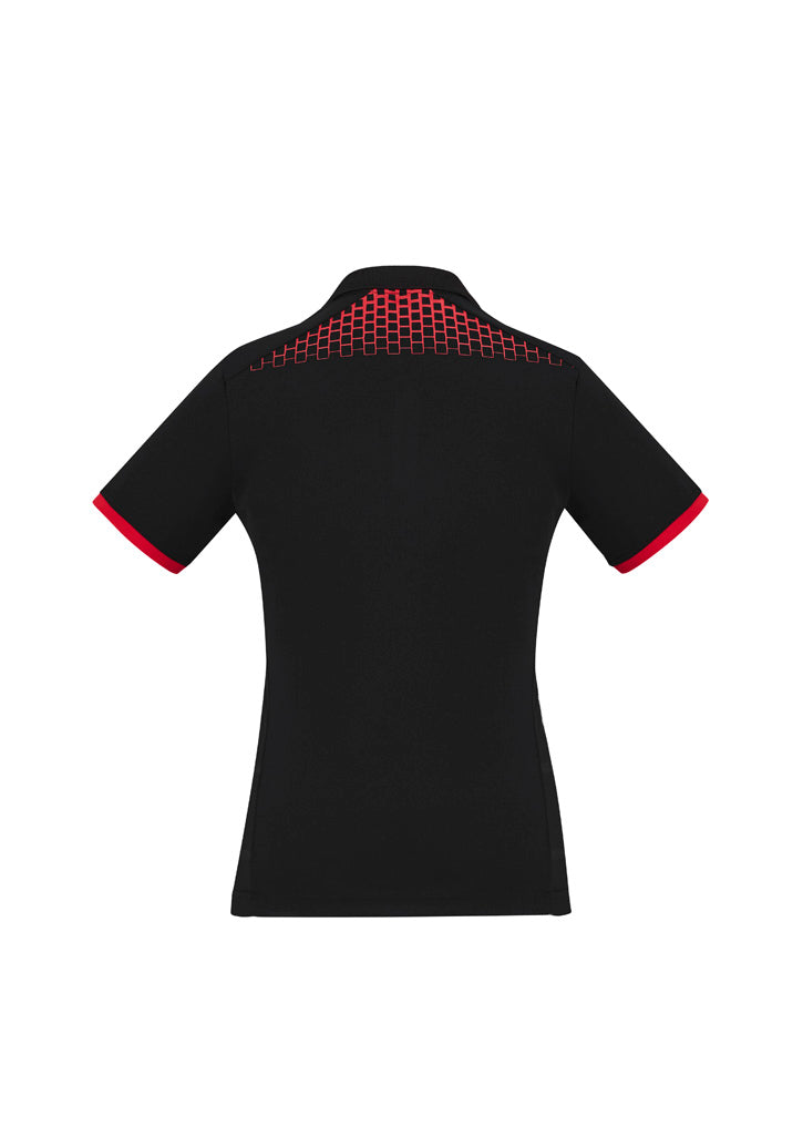 Galaxy Womens Short Sleeve Polo Black/Red back view
