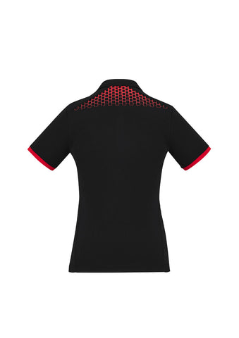Galaxy Womens Short Sleeve Polo Black/Red back view