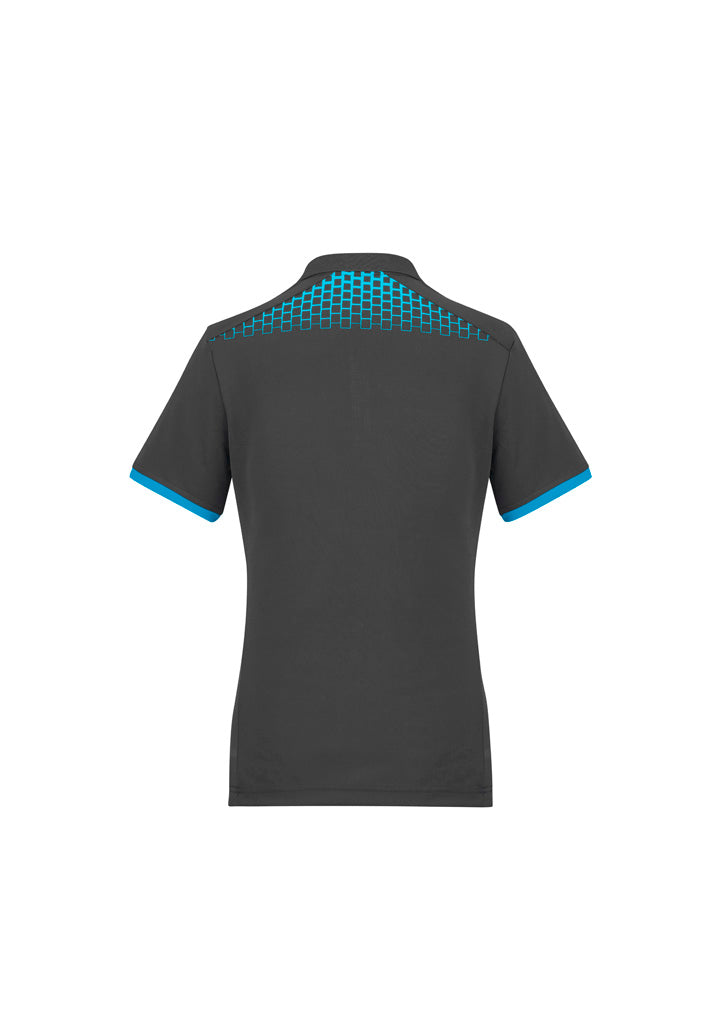 Galaxy Womens Short Sleeve Polo Grey/Cyan back view
