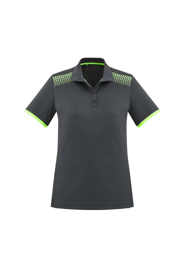 Galaxy Womens Short Sleeve Polo Grey/Fluoro Lime front view