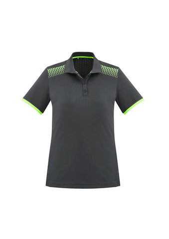 Galaxy Womens Short Sleeve Polo Grey/Fluoro Lime front view