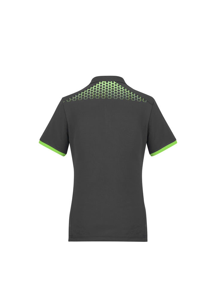 Galaxy Womens Short Sleeve Polo Grey/Fluoro Lime back view