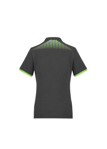 Galaxy Womens Short Sleeve Polo Grey/Fluoro Lime back view