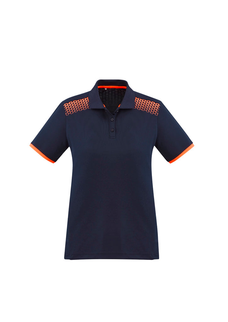 Galaxy Womens Short Sleeve Polo Navy/Fluoro Orange front view
