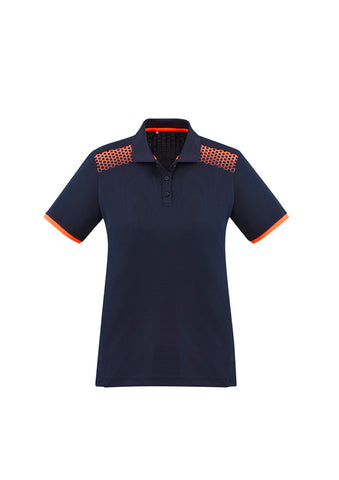Galaxy Womens Short Sleeve Polo Navy/Fluoro Orange front view