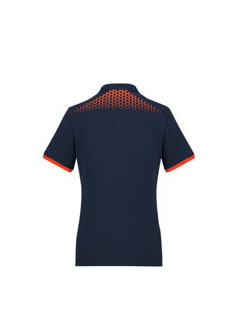Galaxy Womens Short Sleeve Polo Navy/Fluoro Orange back view