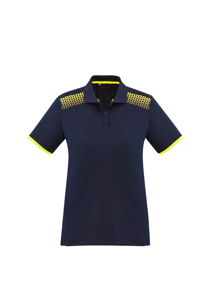 Galaxy Womens Short Sleeve Polo Navy/Fluoro Yellow front view