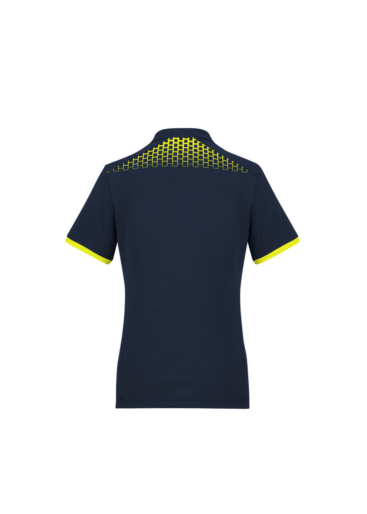 Galaxy Womens Short Sleeve Polo Navy/Fluoro Yellow back view
