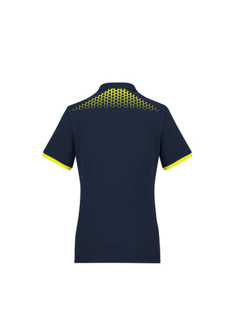 Galaxy Womens Short Sleeve Polo Navy/Fluoro Yellow back view